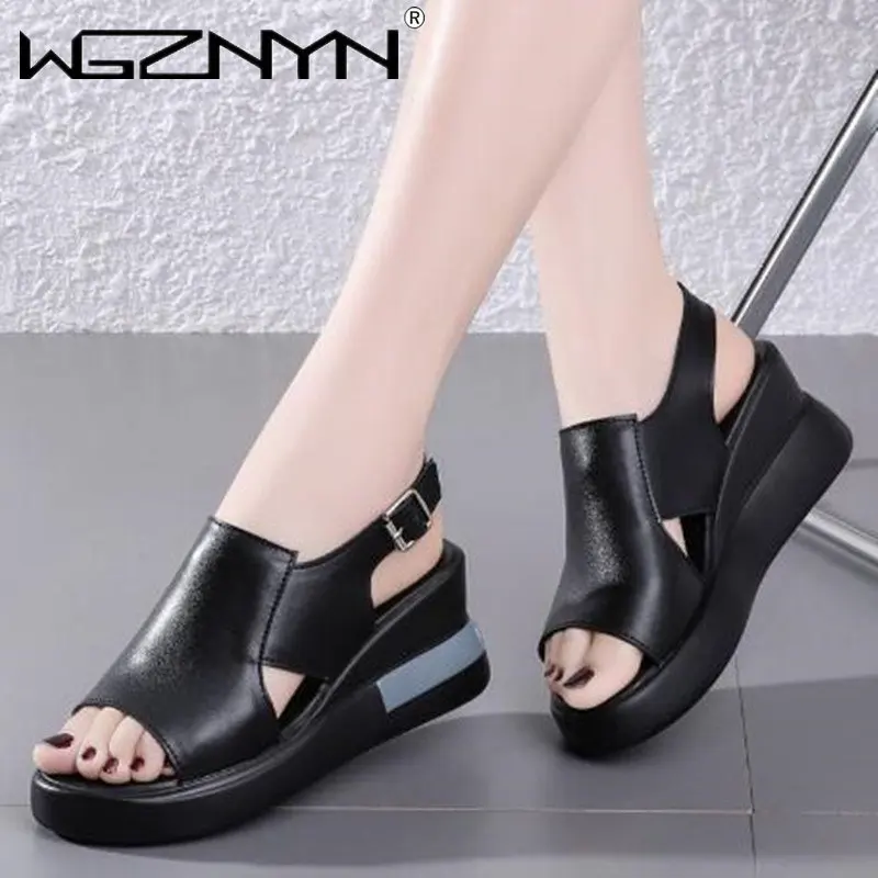 

2023 Летние Удобные Модные женские сандалии с рифленым каблуком, босоножки с открытой спиной, сандалии большого размера