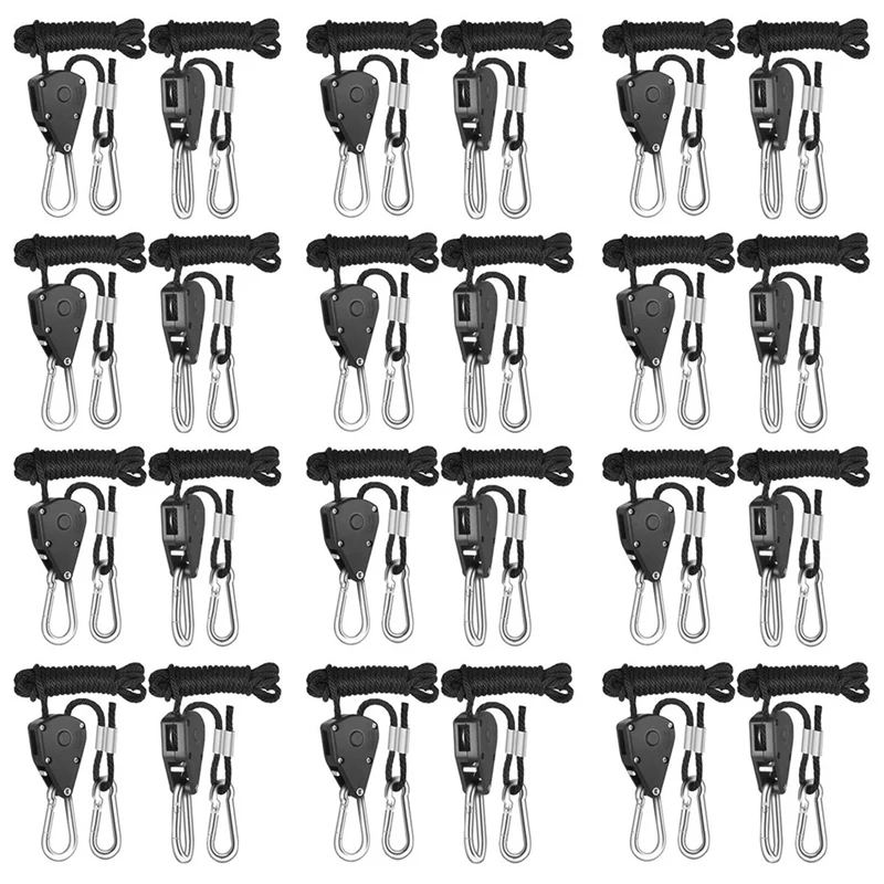 

12-Pair 1/8 Inch Long Adjustable Heavy Duty Rope Clip Hanger Reinforced Internal Gears, 8-Feet & 150Lbs Weight Capacity