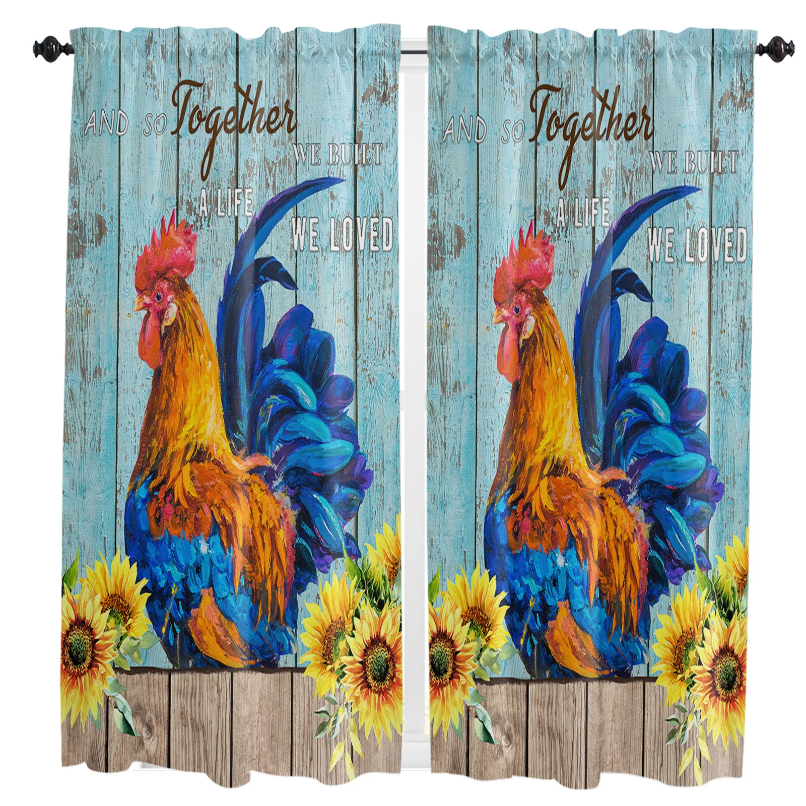 

American Pastoral Style Farm Chicken Sunflower Rod Pocket Short Curtain Half-Curtain For Kitchen Door Drape Cafe Small Window