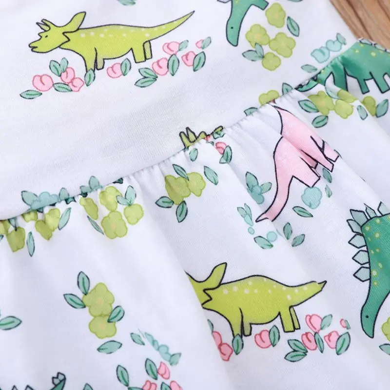 

Toddler Girls Sleeveless Dress Cartoon Dinosaur Print Open Back Skirt Clothing