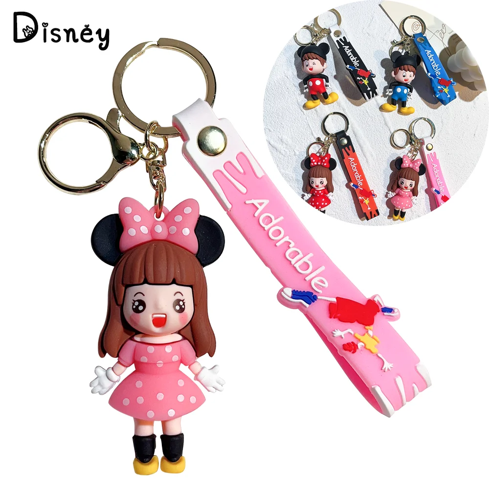 

Disney Mickey Minnie Keychain Cute Cartoon Figure Silicone Pendant Keyring Car Backpack Key Chain for Women Girl Jewelry Gifts