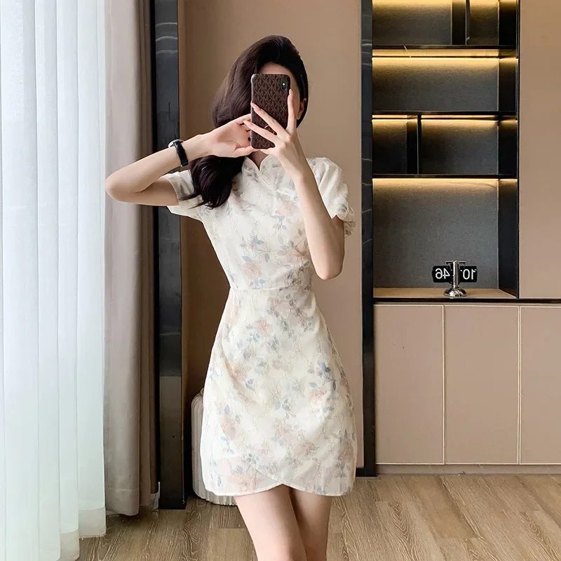 Новое летнее винтажное китайское платье во французском стиле длинное