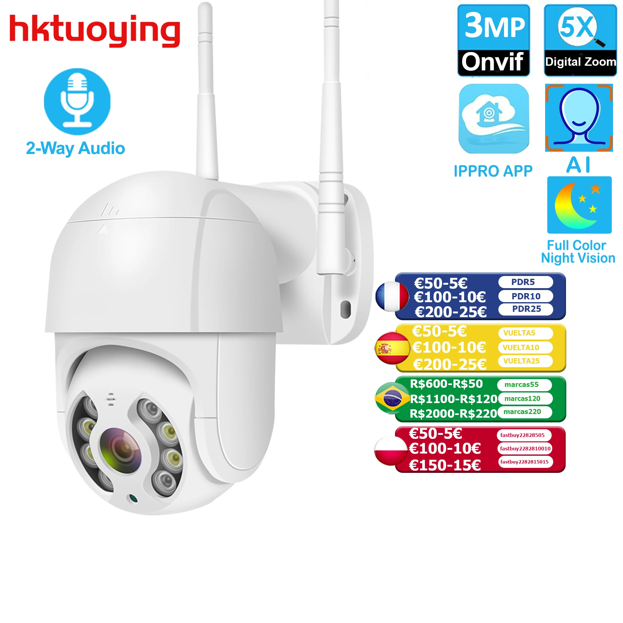 Продажа 3. Беспроводная IP-камера PTZ 0 МП, Wi-Fi, 5-кратный цифровой зум, наружная камера безопасности для 1080P беспроводного комплекта видеорегистратора, п...