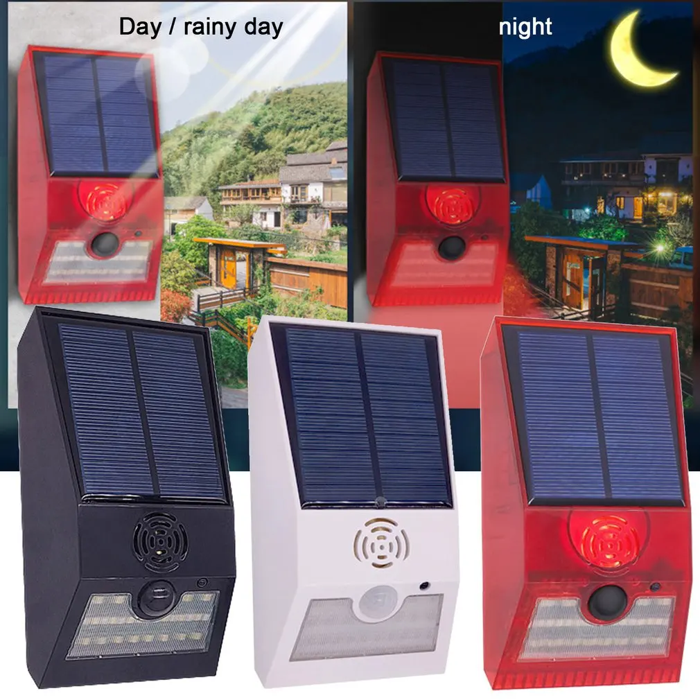 Multi-function Solar Alarm Lamp Remote Control Security Alarm Siren PIR Motion Sensor Detector Wall Light For Home Yard Outdoor 