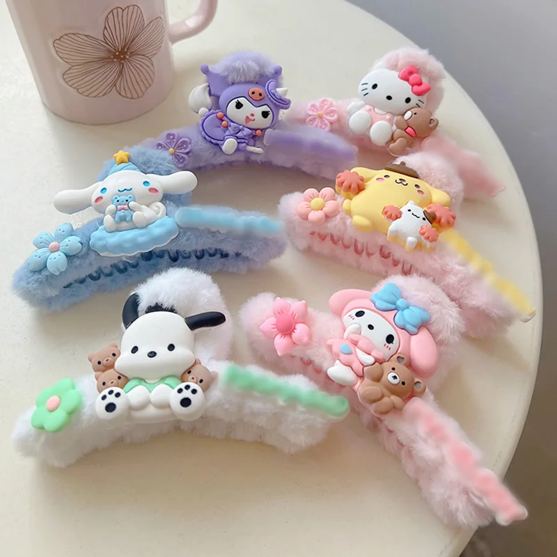

Anime Hello Kitty Hair Pin Kuromi New Cinnamoroll Large Grip Clip Japanese Korean Candy Pink Girl Shark Clip New Fluffy Hairpin