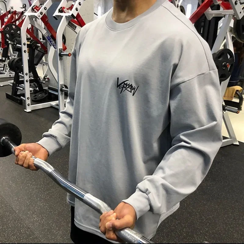 Футболка мужская Спортивная с круглым вырезом Свободный Топ длинным рукавом для