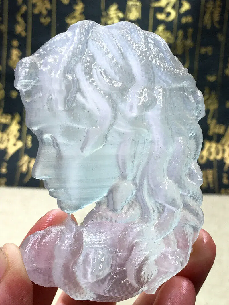 

1PC Natural White Selenite Carved Medusa Quartz Crystal Gypsum healing