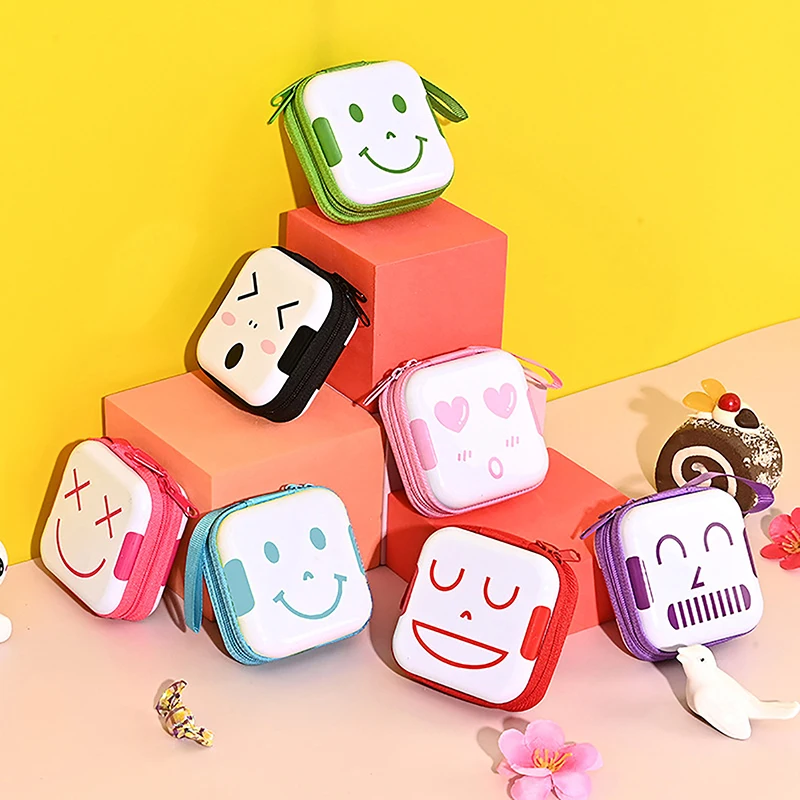 

Funny Face Zipper Bag Cartoon Coin Purse Square Coin Key Storage Bag Pochette Coin Pouch Headphone Case