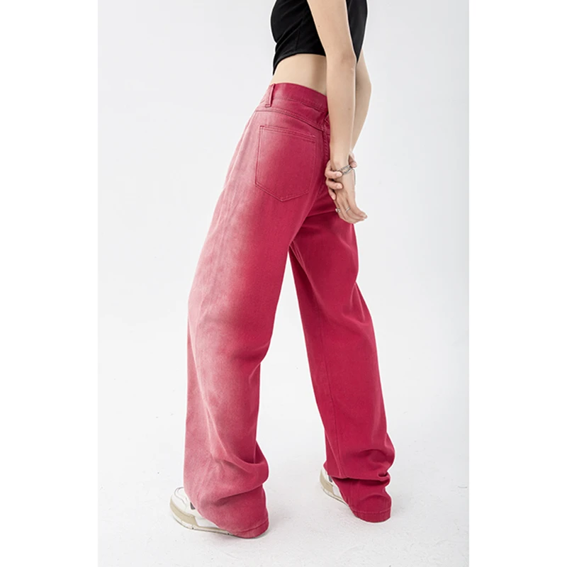 Women Jeans Vintage High Waist Streetwear Fashion Summer Loose Gradient Color Straight Jean Pants Baggy Wide Leg Denim Trousers