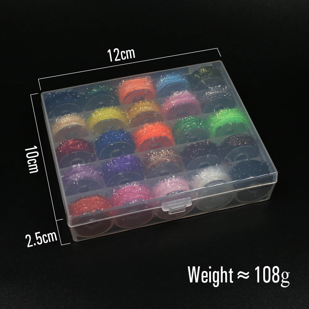 ICERIO 25 Colors 5m/reel Fly Tying Tinsel Chenille Material for Streamer Lures Crystal Flash Dubbing Fiber/Flex Hackle Material
