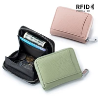 rfid protected anti scanning neat real first layer cow leather mini purse portable new cash coin holder short zipper wallet bag