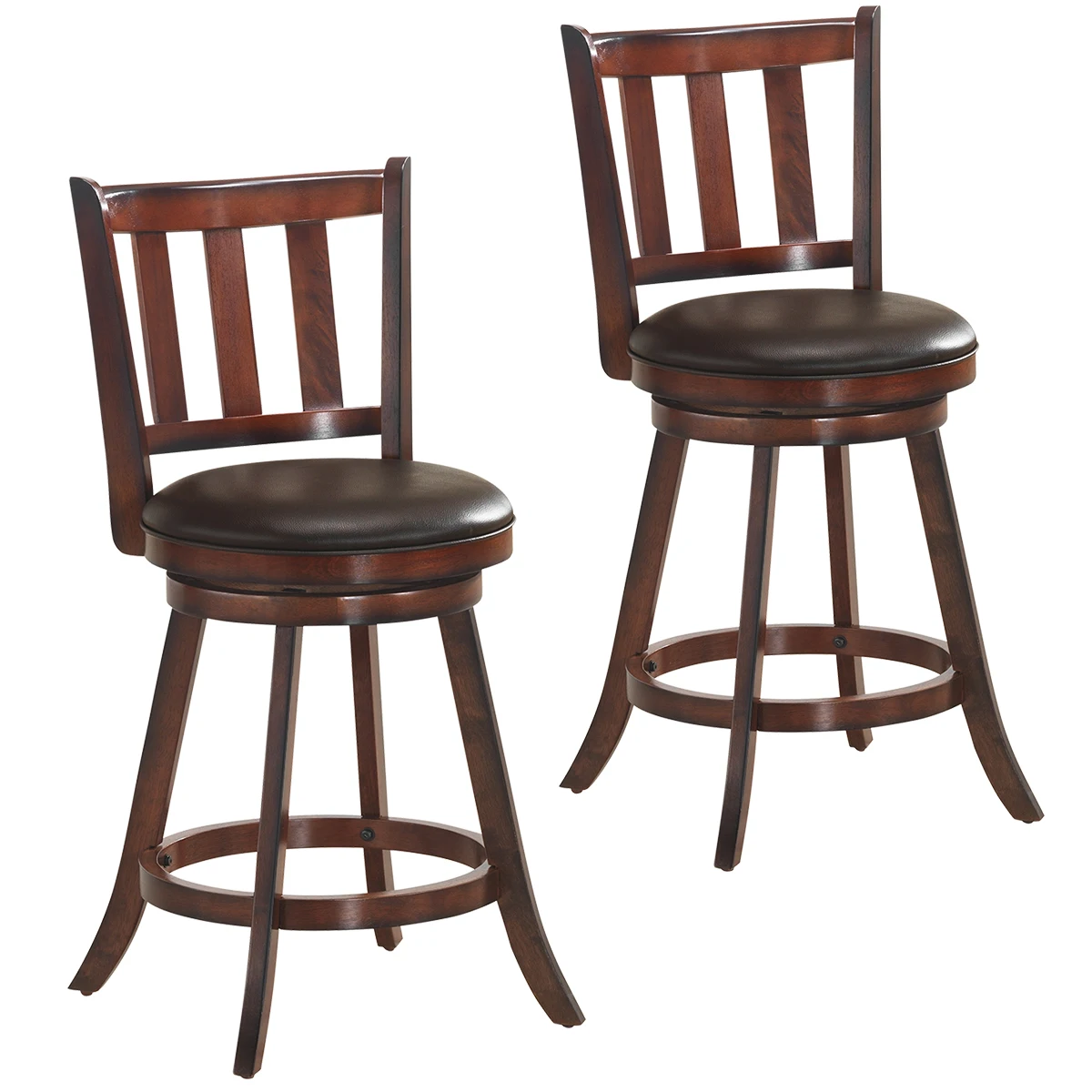 

Costway Set of 2 25'' Swivel Bar stool Leather Padded Dining Kitchen Pub Bistro Chair