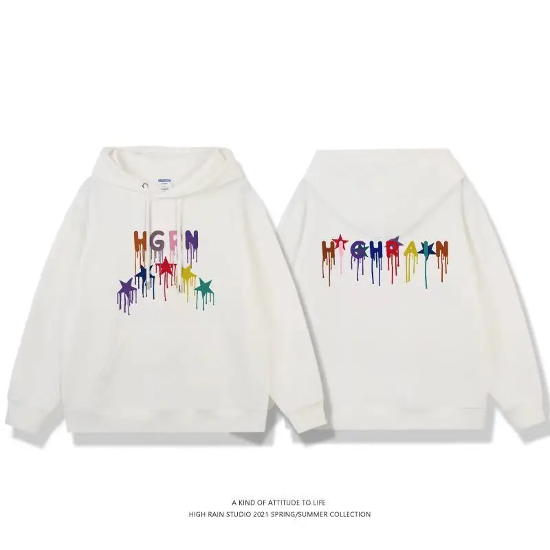 QWEEK Hooded Sweatshirts Kawaii Harajuku Pullover Oversized White Black Hoodie BF Preppy Style Couple Long Sleeve Outerwear Thin