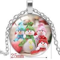 hot sale christmas snowman glass cabochon necklace pendant sweater chain clavicle chain
