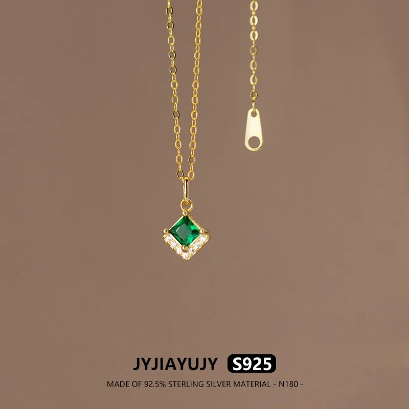 

JYJIAYUJY 100% Whole Original Sterling Silver S925 Necklace In Stock Green Zircon Gold Color Fashion Jewelry Gift Daily N180