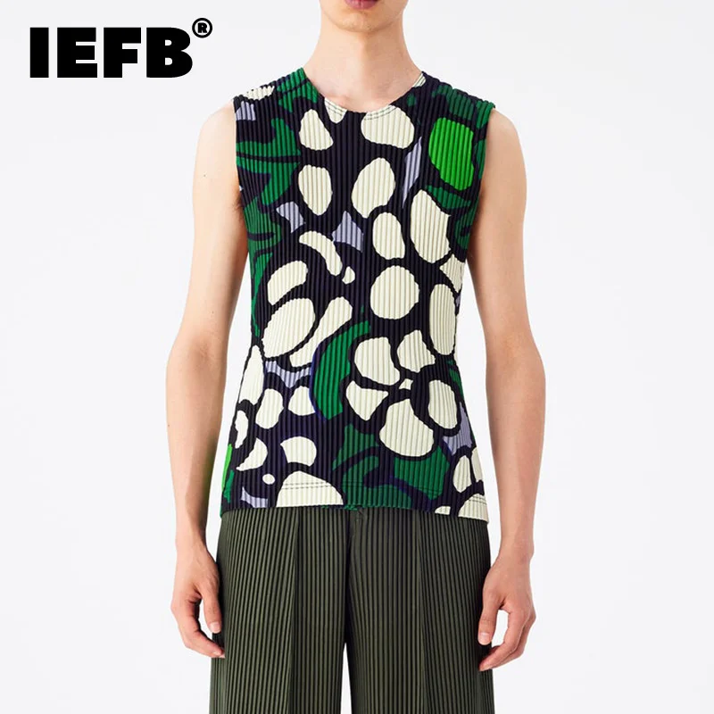 

Майка IEFB Мужская плиссированная без рукавов, повседневный Свободный Топ с принтом, модная жилетка в стиле хип-хоп, 9C231, лето 2023
