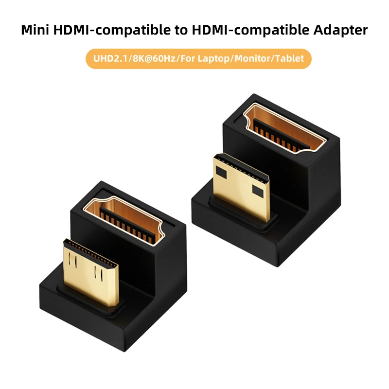 Фото Мини-HDMI-совместимый переходник «папа» на HDMI-совместимый «мама» Угол вверх вниз 180 градусов 8K при 60 Гц 2,1 гнездовой преобразователь расширения №1