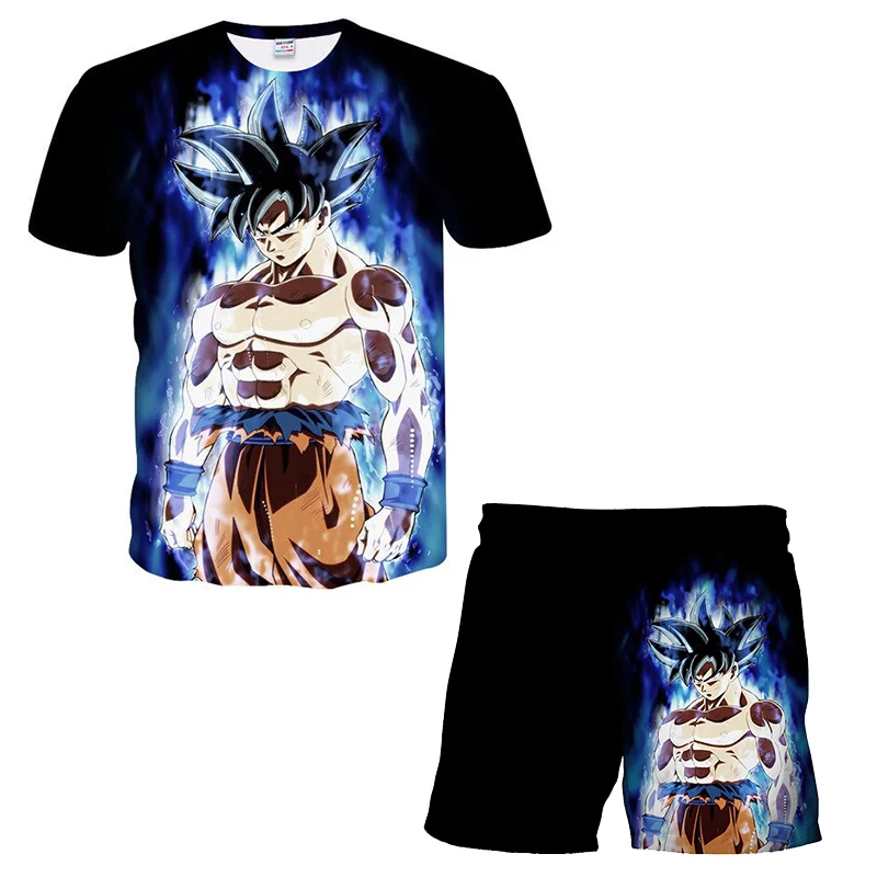 

Conjunto de ropa de Anime japonés para niños, camiseta de verano y pantalones cortos con estampado 3D de Dragon-Bead, Goku, Vege