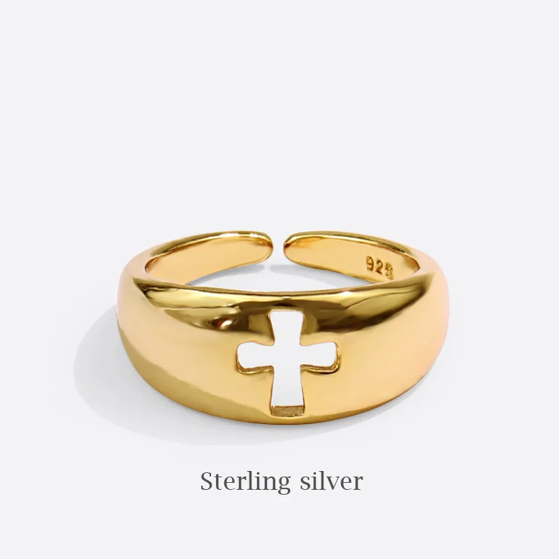 

Retro Lady Geometric Hollow Cross Ring Lady Open Adjustable Silver Chain Stainless Steel Ring 2022 Hot New Jewelry Gift