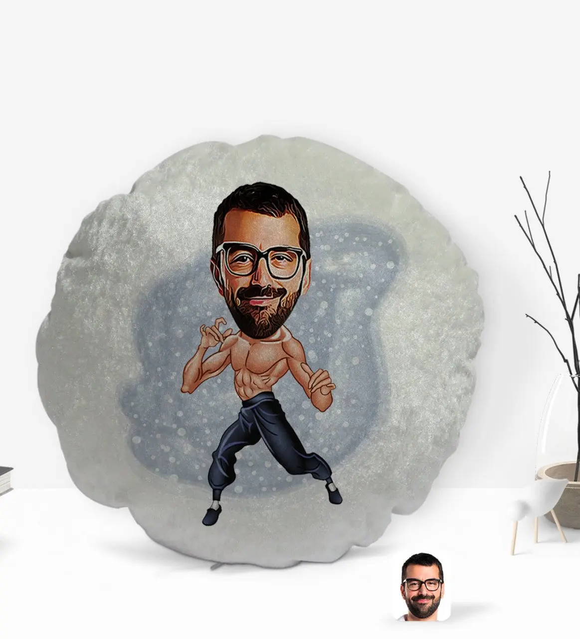 

Персонализированная карикатура Брюса Ли, круглая декоративная подушка, декоративная подушка yastekk-1