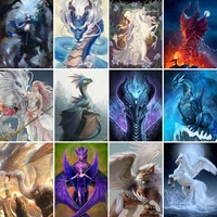 diamond painting fantasy dragon mythical beast and girl cartoon flying wings animal full square drill diamond embroidery