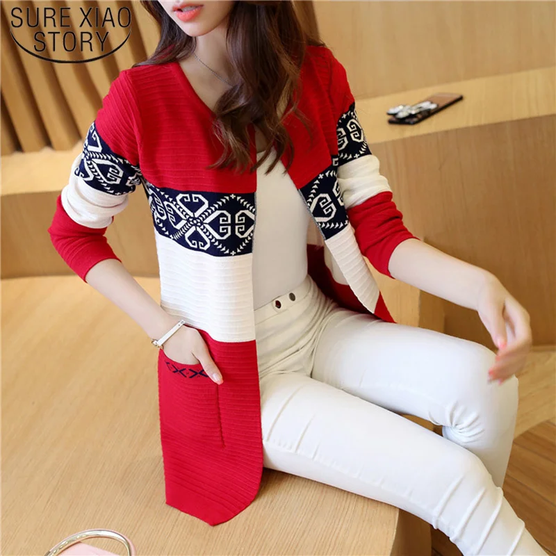 

2023 Spring Women's Long Sweater Cashmere Autumn Cardigan knitting Sweater Pink Black Red Print Winter Fashion Slim Women 7479