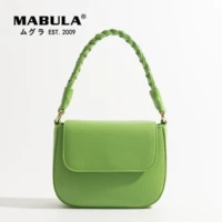 mabula plaited strap top handle purse for women pure green simple stylish leather flap crossbody bag small square tote handbag