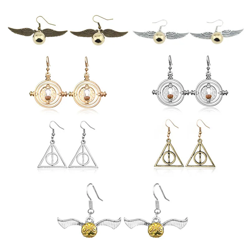 

Harries Potters Film and Television Surrounding Golden Snitch Luna Time Time Converter Hourglass Triangle Horcrux Earring Hook