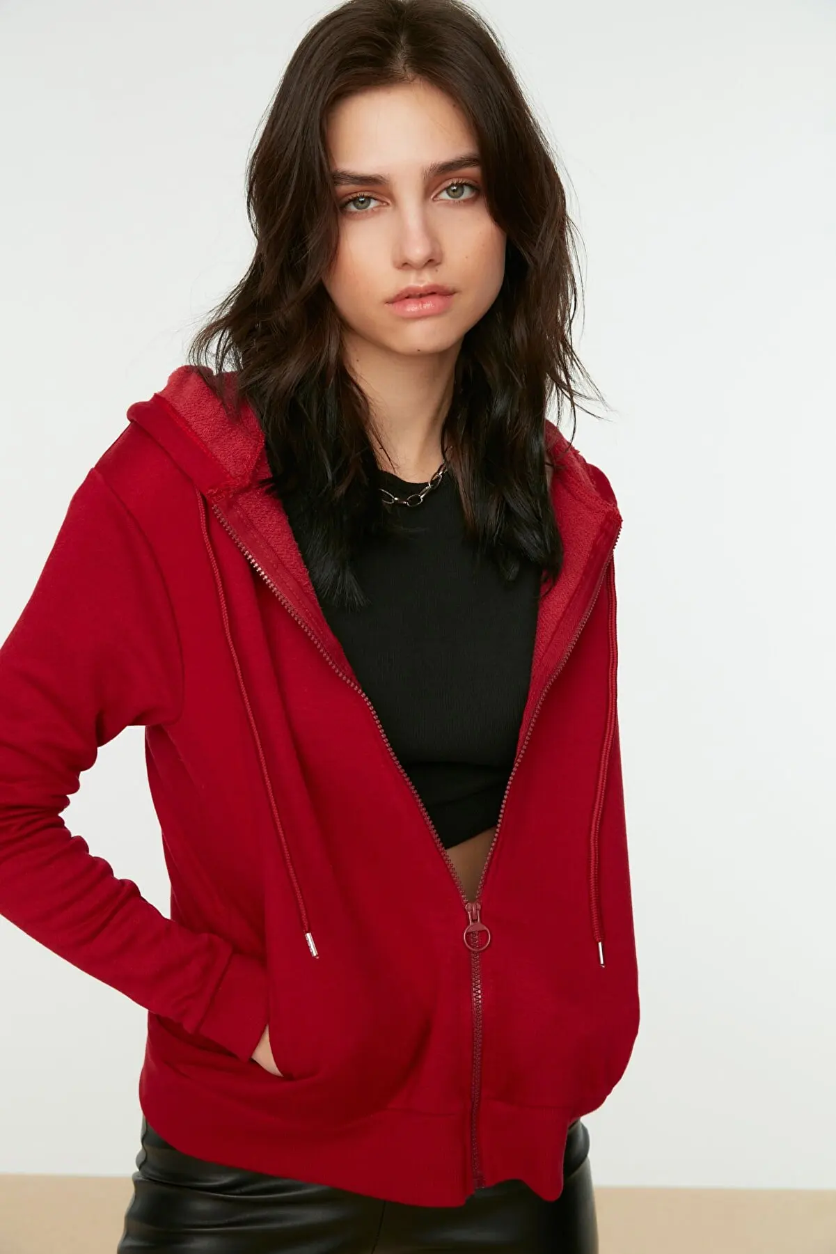 

Purple Zipper Hooded Basic Knitting Thin Sweatshirt Female CLOTHING WOMEN CLOTHES SWEATSHIRTS HOODIES FOR WOMEN 142429853