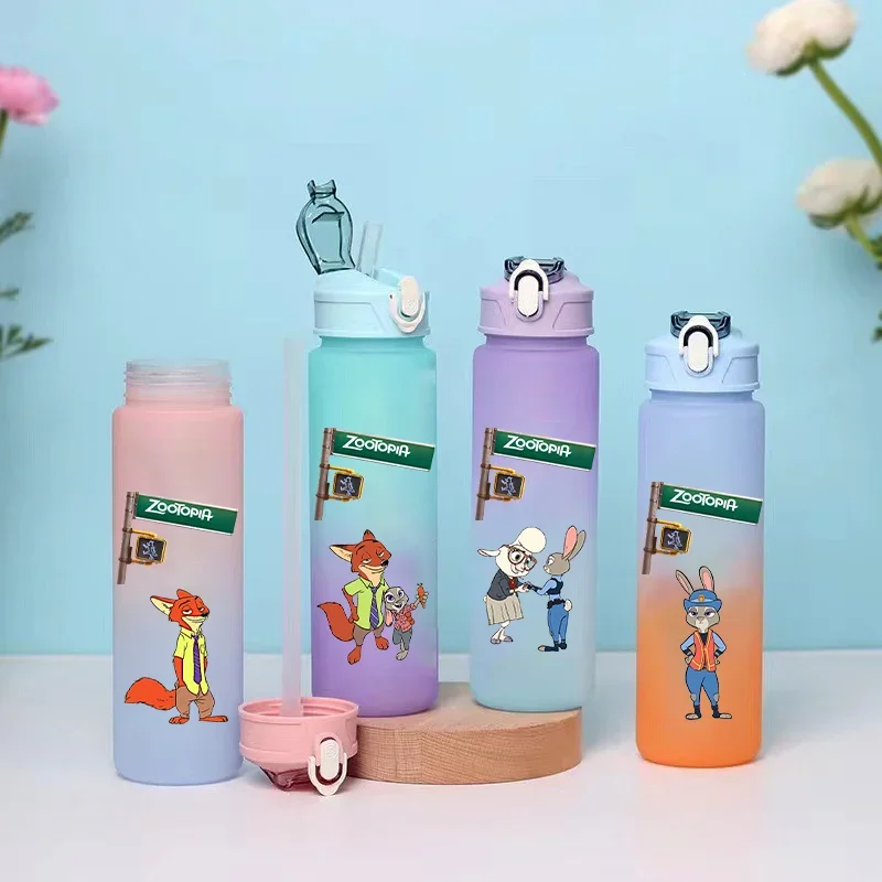750ML Zootopia Cartoon Large Capacity Plastic Water Bottle Outdoor Sports Leak Proof Portable Gradient Cup