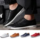 кроссовки мужские Мужская повседневная обувь туфли мужские кожаные Кроссовки мужские из ПУ кожи, повседневная Уличная обувь для отдыха, на шнуровке, плоская подошва, низкие кеды для вождения, однотонные
