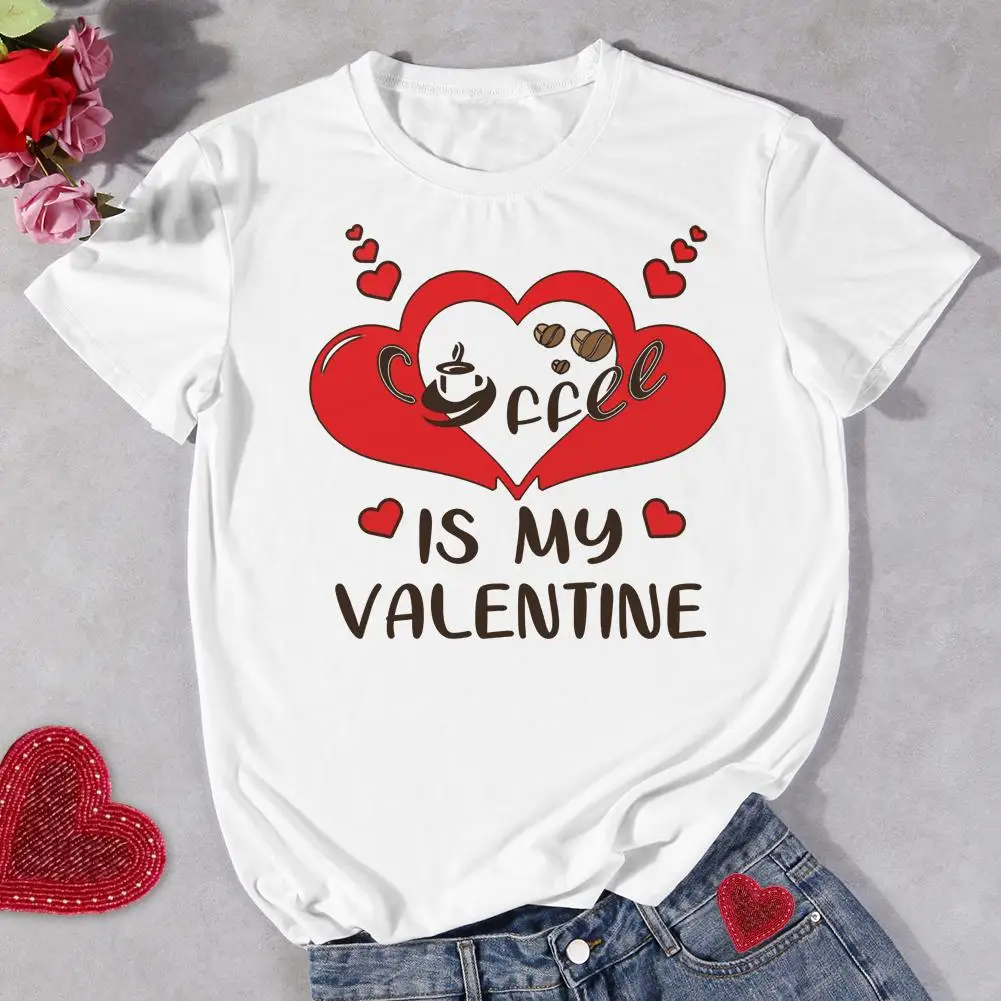 

Women Love Heart Print T-Shirts Coffee is My Valentines Day T-Shirt Summer Casual Short Casual Sleeve Tees Tops S-XXXL