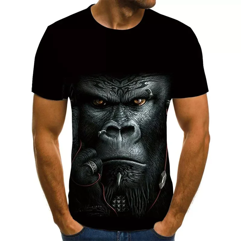 

2022 New fun men's and women's short-sleeved cool chimpanzee/cat 3D printed T-shirt boxing gloves cat casual children&#3