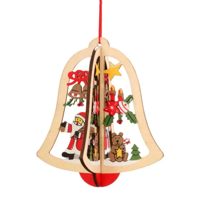 

Лазерное полое Рождественское украшение, деревянные подвесные кулоны, звезда, Рождественская елка, колокольчик, рождественские украшения для дома, новый год 2022