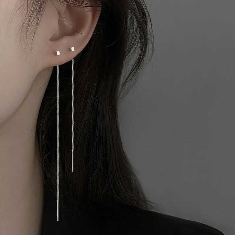 

925 Sterling Long Silver Dangle Earrings