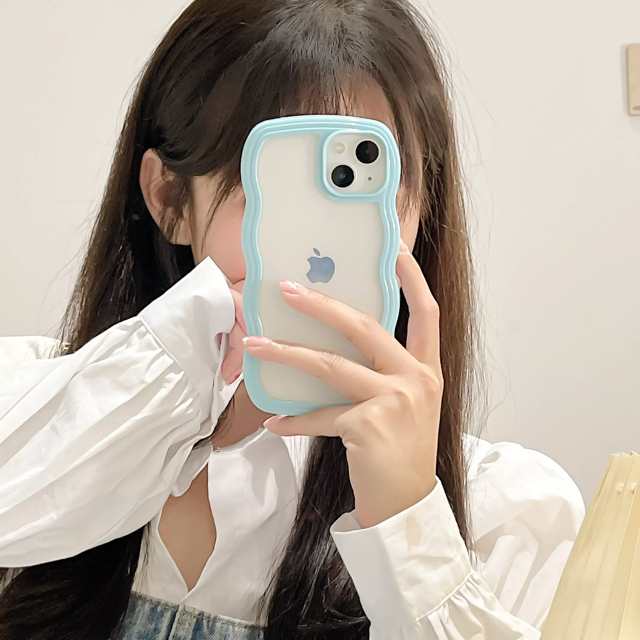 

2022 Trend for iPhone 11 12 13 Pro Max 7 8 X XR XS Hybrid Shockproof Bumper Cover Cute Transparent Curly Wave Case