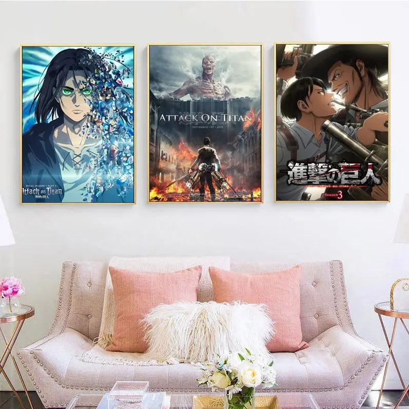 

Attack On Titan Anime Movie Sticky Posters HD Quality Poster Wall Art Painting Study Stickers Wall Painting