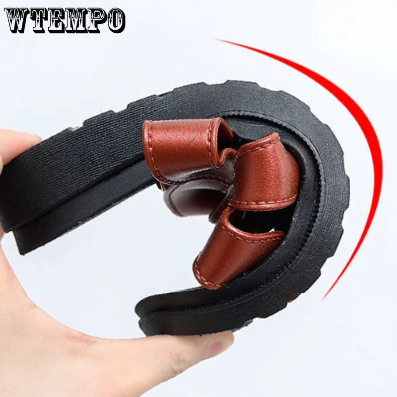 WTEMPO Summer Leather Women Slippers Outdoor Wear Wedges Soft Bottom Non-slip Seaside Women Sandals Mother Slippers Dropshipping