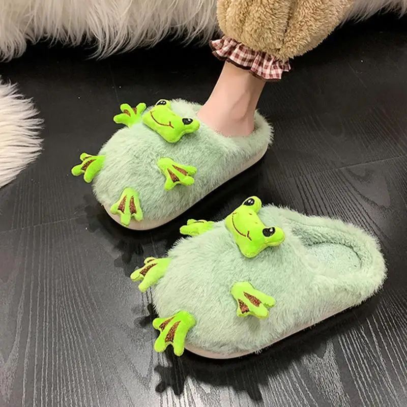 

Cute Frog Slippers Indoor House Slippers Frog Slipper Indoor Shoes Slip-On Winter Slippers Fluffy And Warm Slippers Frog Plush