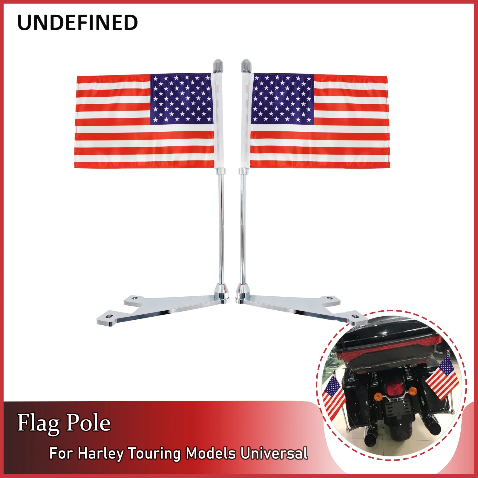 

2pcs America Flagpole Motorcycle Rear Side Mount Flag Pole Exhaust Pipe Trim For Harley Touring Road King CVO Limited FLHT FLTR