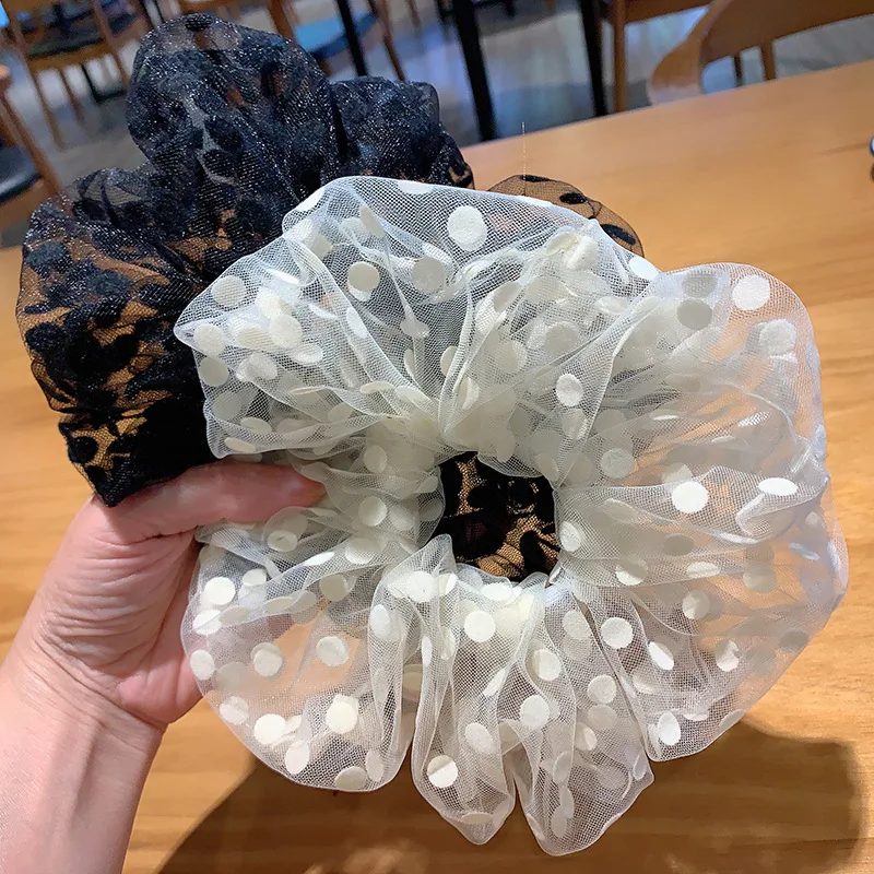 

Organza Hair Rope Polka Dots Printing Mesh Hair Ties Soft Thin Chiffon Elastic Hair Band Transparent Soft Women Hair Accessories