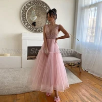 yipeisha pink cocktail dresses sexy deep v neck glitter beading sequin sleeveless soft tulle homecoming party gown for wedding