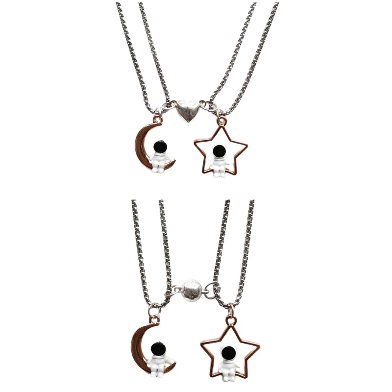 

Spaceman Couple Necklace Temperament Metal Pendant Necklace Men and Women Stitching Magnet Pendant Necklace Neck Chain
