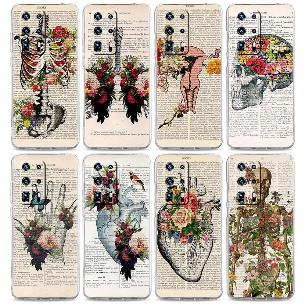 

Phone Case for Huawei Nova 4 5 5i Pro 6SE 7 8 9 Mate 40pro+ 30 20 20X 5G Back Cover Cuque Human Anatomy Organ In Art Newspaper