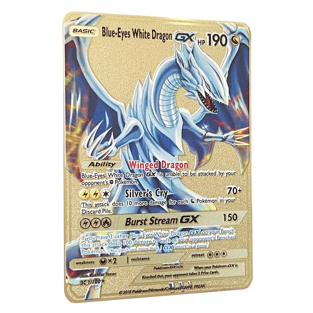 YUGIOH самодельные голубые глаза белый дракон GX золотые карты покемона в английском