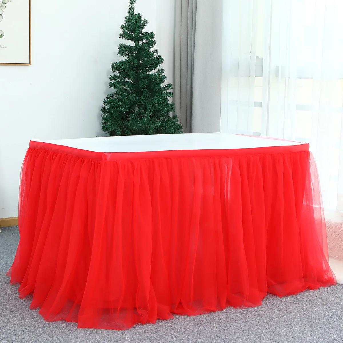 

White Table Skirt Tutu Tulle Tableware Cloth Baby Shower Birthday Halloween Banquet Wedding Party Red Skirting Cover Home Decor