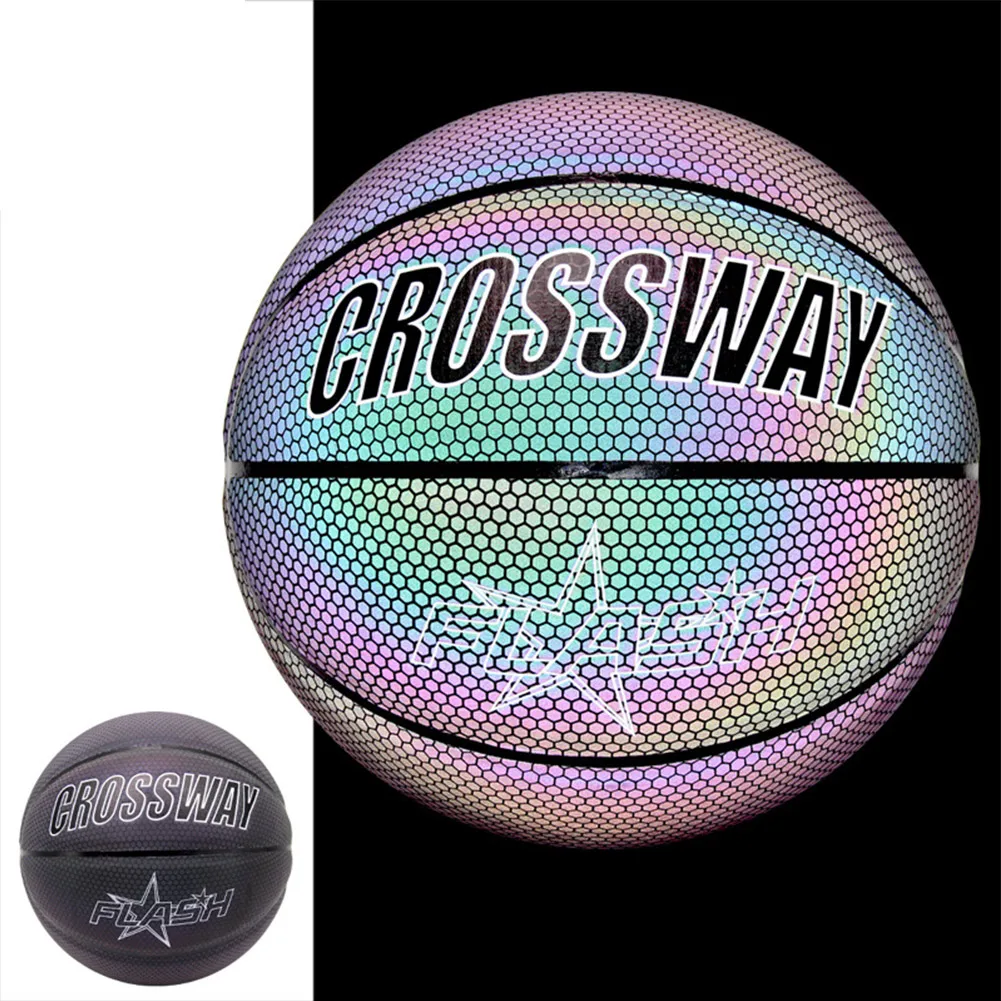 

Brand New Hot Sale Sports Supplies Basketball Size 7 Luminous Mesh Bag Pins Reflective Air Pump Holographic Glow