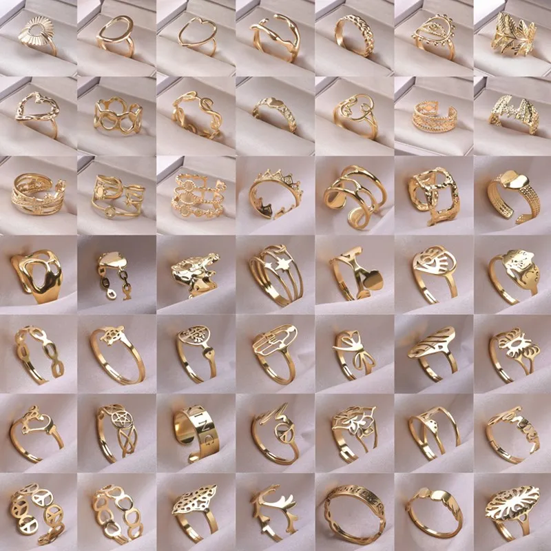 

Irregular Oval Heart Adjustable Ring Gold Color Letter Forever Good Luck Stainless Steel Rings For Women Men Accessories Jewelry
