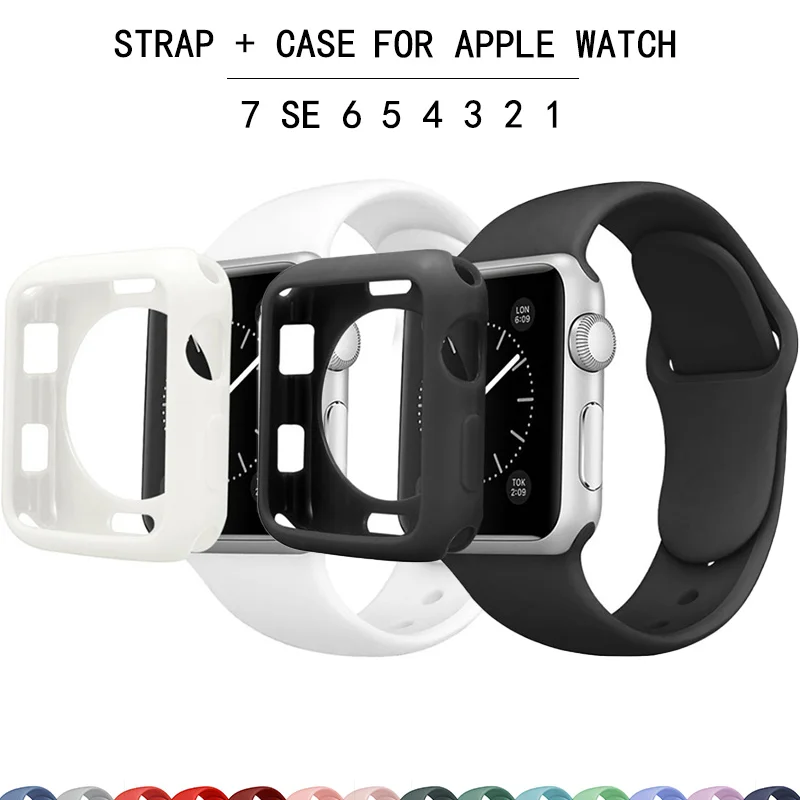 Ремешок и чехол для Apple Watch Band 44 мм 40 мм, силиконовый бампер и браслет для iWatch band 42 мм 38 мм Apple Watch series 4 3 5 SE 6 7
