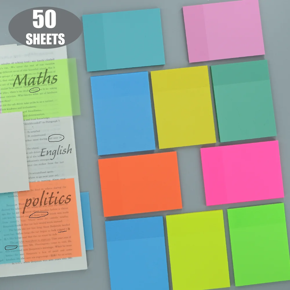 

50 Sheets Posted It Transparent Sticky Notes Self-Adhesive 7*9.5cm for Annotation Books Clear Notepads Memo Bookmarks Pad Tabs